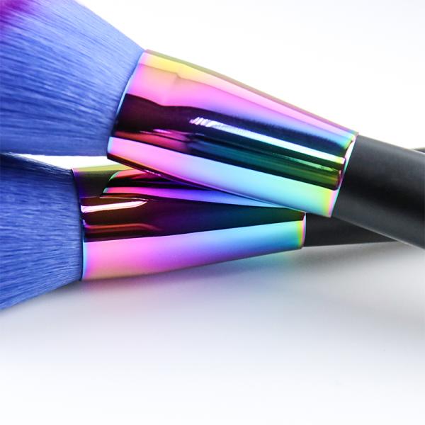 Shiny Cosmetic Brush Set Gradient Color Ferrule And Synthetic Hair