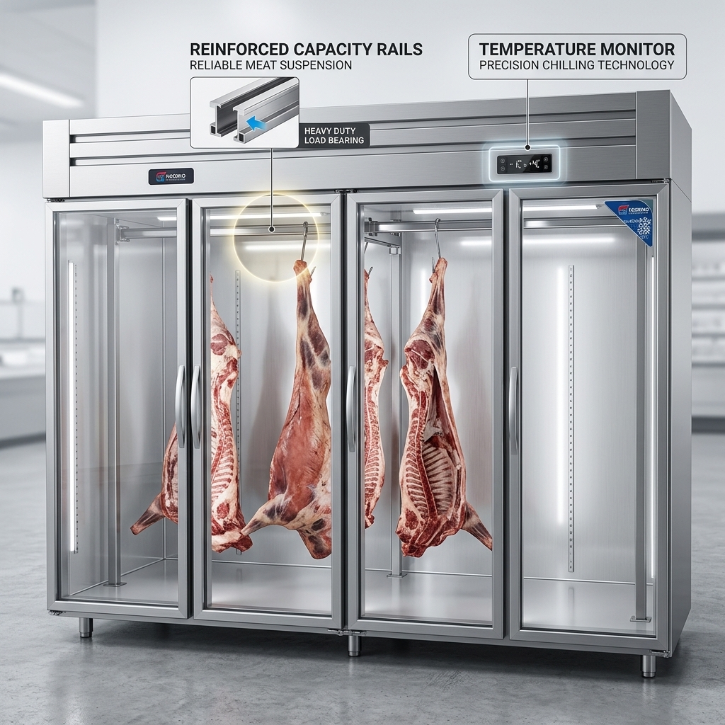 Customized Meat Hanging Fridge 2800L Meat Showcase Refrigerator Three Door Eco Friendly