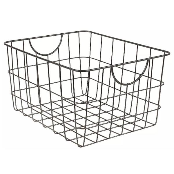 Black Metal 2.5mm Wire Mesh Storage Baskets Kitchen Bathroom Living Room