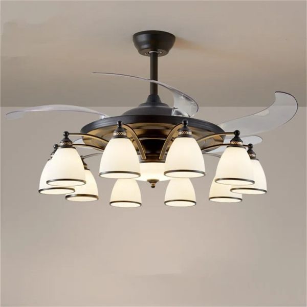 Luxury Ceiling Fan Light Remote LED Electric Fan Light with glass lampshade metal Stealth Fan Light (WH-VLL-28)