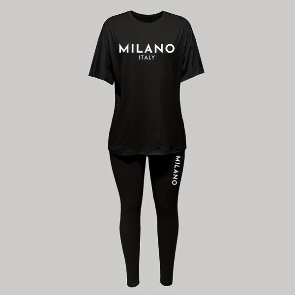 Stylish Black Women Two Piece Outfits 66cm 67cm Summer Two Piece Sets