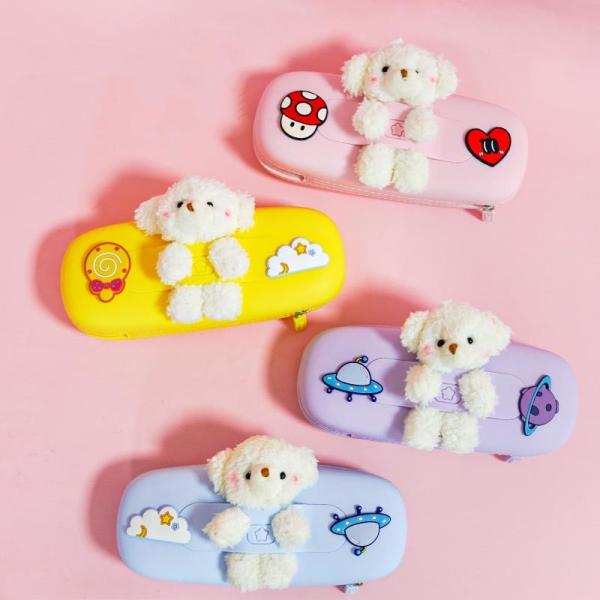 Cute Bear Durable Silicone Pencil Bag Holder For School Supplies Christmas Gift Pencil Pouch Bag Pen Holder Kids Gifts