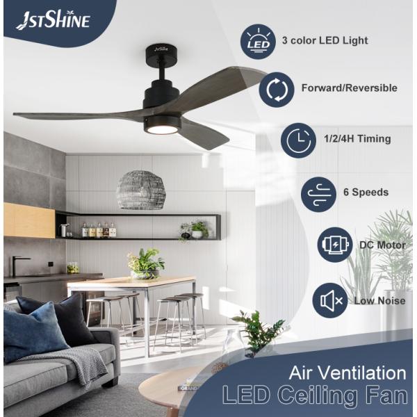 Controle remoto inteligente lâmina de madeira ventoinha de teto luz com 6 velocidades e DC motor de cobre
