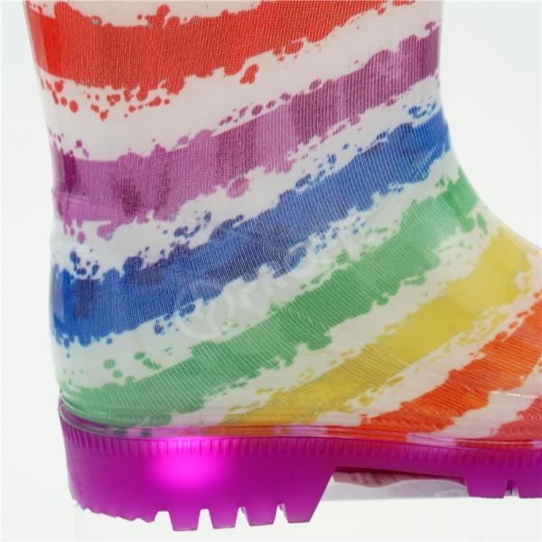PVC Rainbow Light Up Rain Boots , Reusable Slip Resistant Rubber Boots