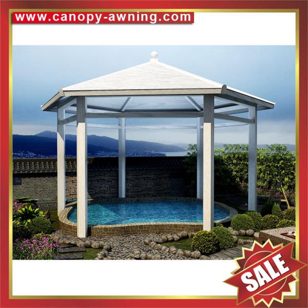 Public rain sun garden park rest wood style Aluminium aluminum alloy metal pavilion kiosk pergola sunshade shelter shed