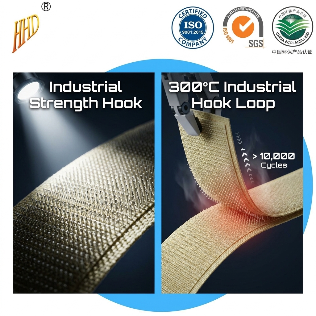 300°C Light Yellow High-Temperature Aramid Metal Hook Hook and Loop Tape, Factory Direct High-Quality Wholesale OEM Bulk Orders for Industrial Use