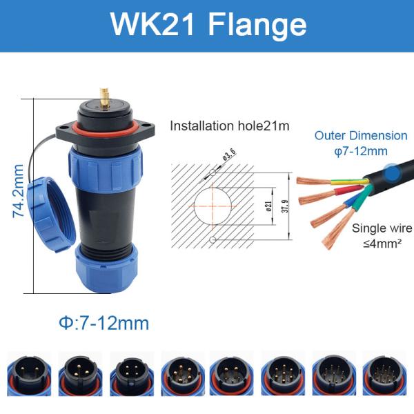 IP68 rosqueou o soquete que da tomada o conector impermeável Wk21 flangeia Mateable subaquático plástico