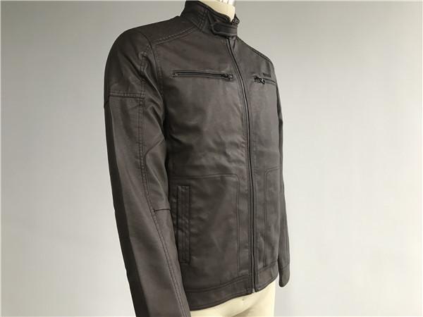 Warmth Mens PU Jacket Chocolate Color , Pleather Biker Jacket TW71195