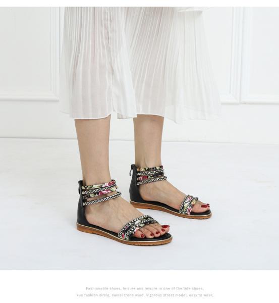 BS136 Flat Roman Shoes 2021 New Ladies Fashion Casual Sandals Vacation Travel Floral Cloth Beach Women'S Shoes Sandals B