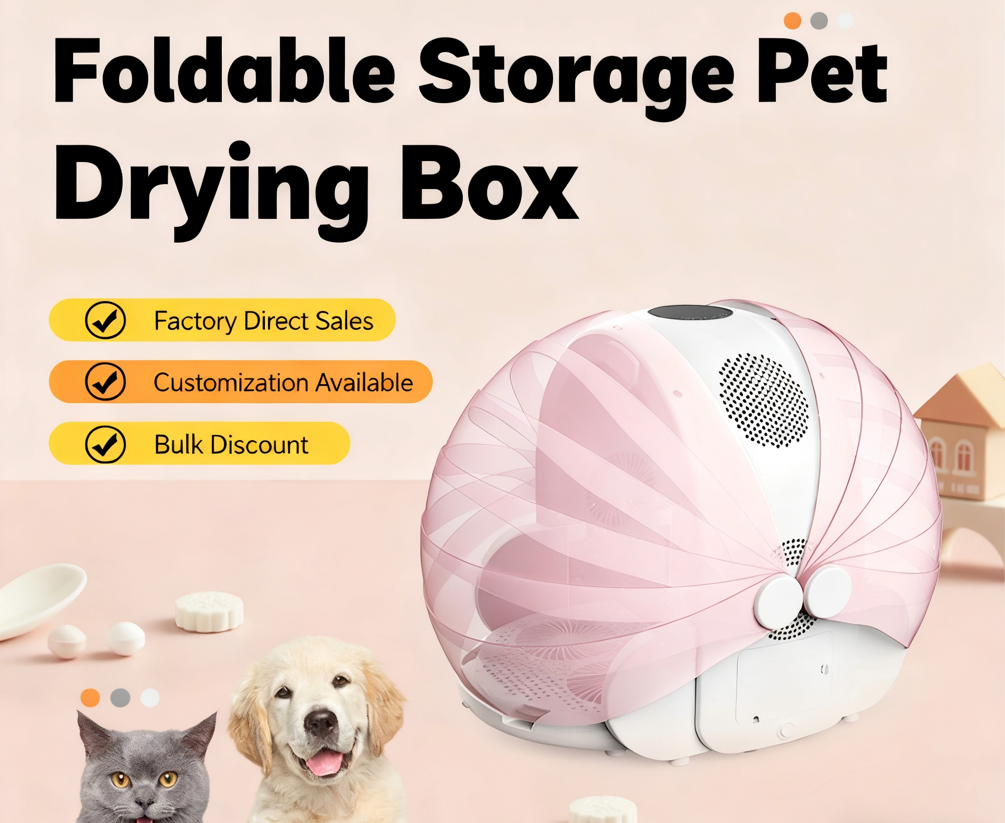 Automatic Foldable Plastic ABS Pet Drying Box Large Capacity 65L Electric Quick Drying Low Noise Digital Display