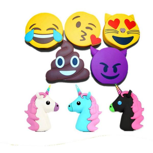 Customized Shape 2200mAH PVC Unicorn  Emoji Mobile Power Bank 18650 Battery