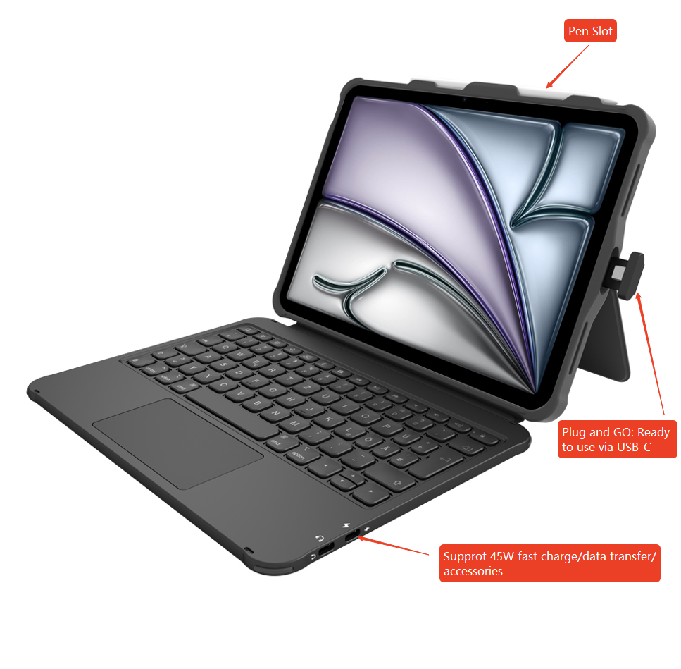 OEM Plug & Play Keyboard Case with Multi-Touch Trackpad,Pencil Slot,Drop-Protection Shell for iPad A16,CE/FCC/RoHs Certified