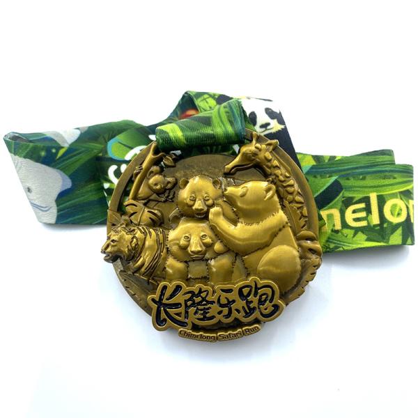 Antique Gold Joyrun Animal Themed Running Event Medals Solid Texture