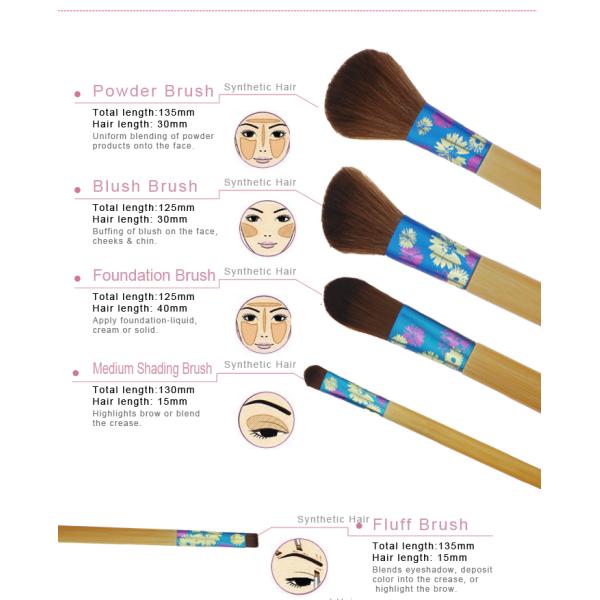 Printing Flower On Travel Makeup Brush Set Aluminum Ferrule Attractive Packaging