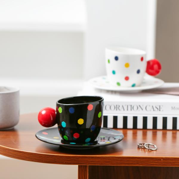 Creative Ceramic Cups And Plates Colorful Polka Dot Coffee Cups High Appearance Level Office Cups Couple's Home Drinking Cups Mugs