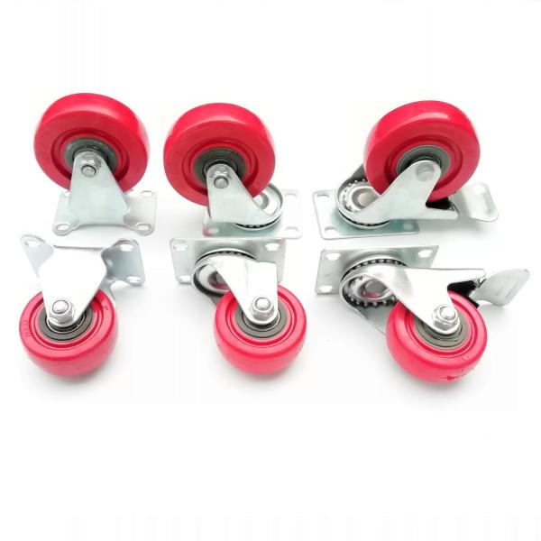 100mm Red 4 Inch Ball Bearing PU Polyurethane Rust-Proof Caster Wheel with Brake