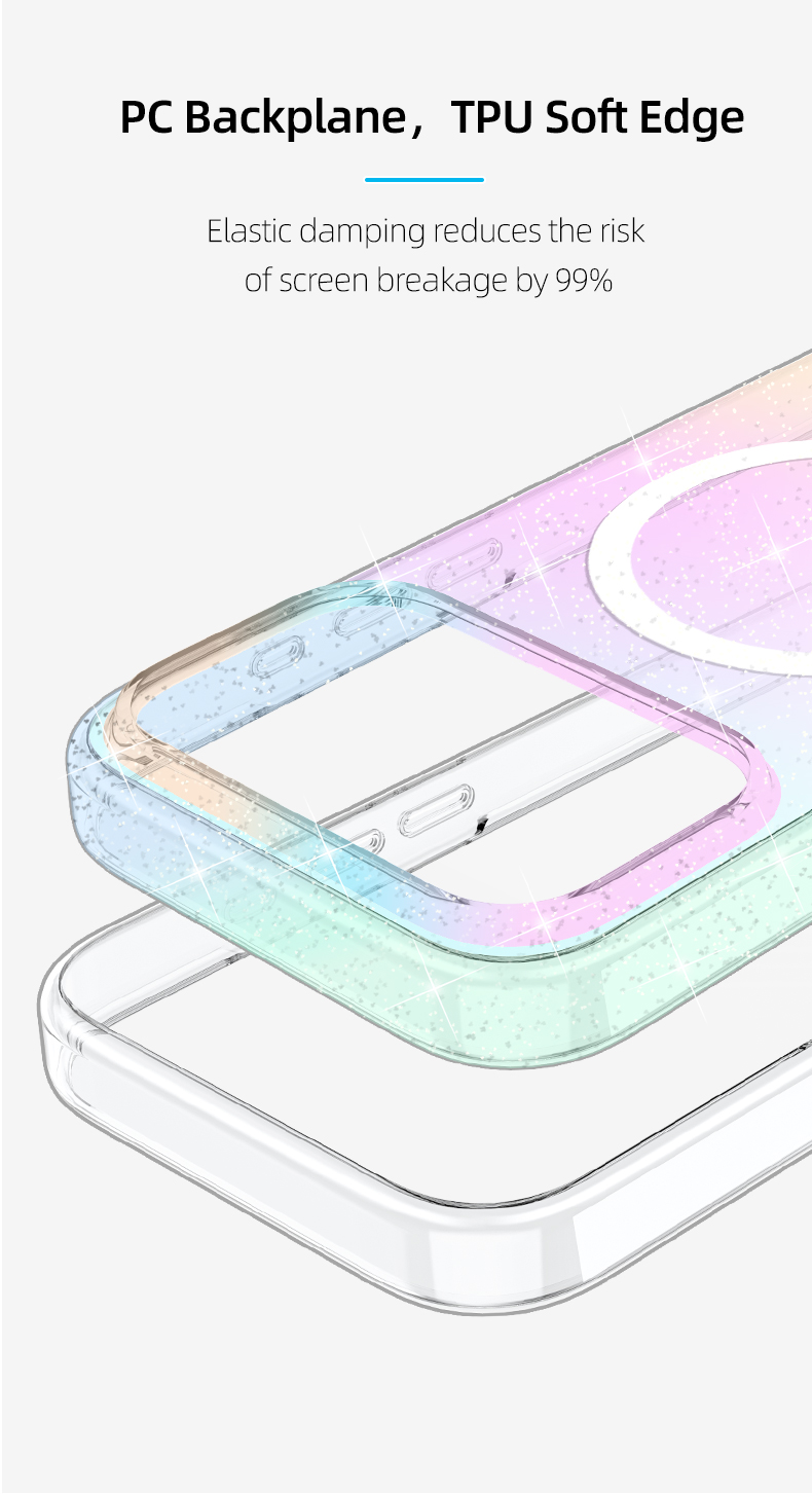 Transparent Magnetic Glitter Ultra-thin Protective case for iPhone 17 Series TPU Shockproof Iridescent Gradient Colors OEM/ODM