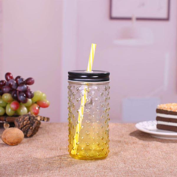 Wavelet dot Shape glass 370ml juice jar mason jar with llid and straw