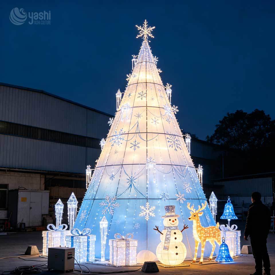 Outdoor Winter Christmas Festival Lantern Set Large Snowflake Christmas Tree For Park Shopping Mall