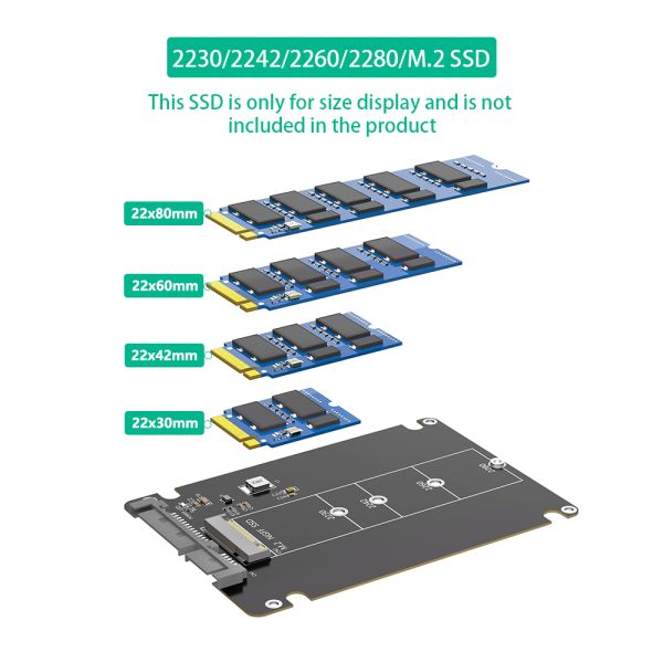 M.2 NGFF Adapter B & M Key SATA SSD to 2.5 Inch SATA 3.0 with 6GB/S Data Transmission and Support for 2280/2260/2242/2230 mm M.2 SSD