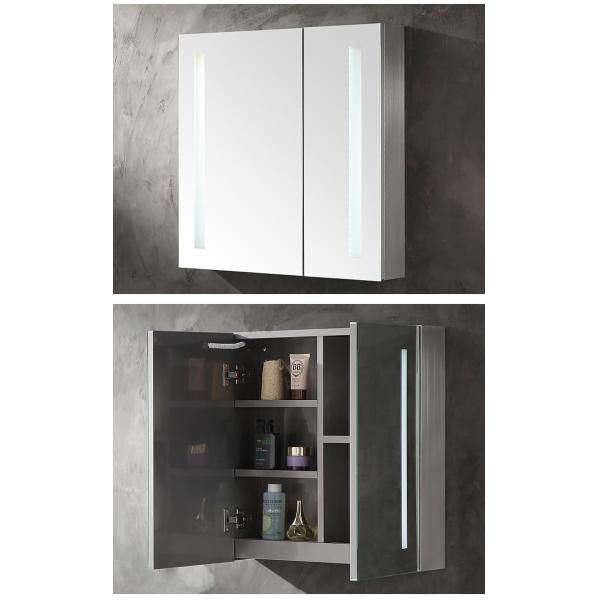 Commercial Illuminated Bathroom Mirror Cabinet Single Door Stainless Steel Mirror Cabinet