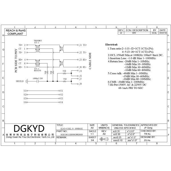 RJ45 with single USB 2.0 100Mbps connector 6U network interface DGKYD611B099GWWD009