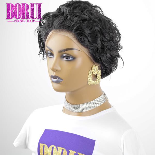 Pixie Cut Lace Front Wigs Wavy Short Pixie Curly Human Hair