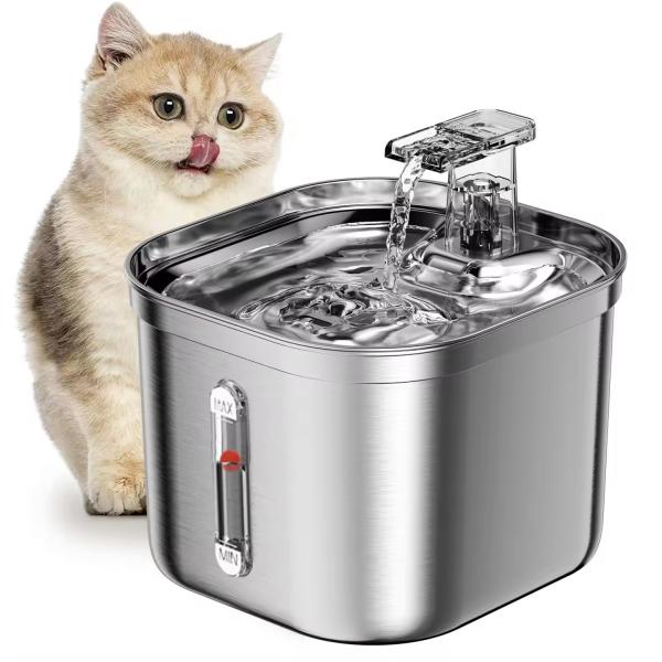 Square 2.2l Stainless Steel Automatic Pet Water Dispenser Clean Water and Circulation