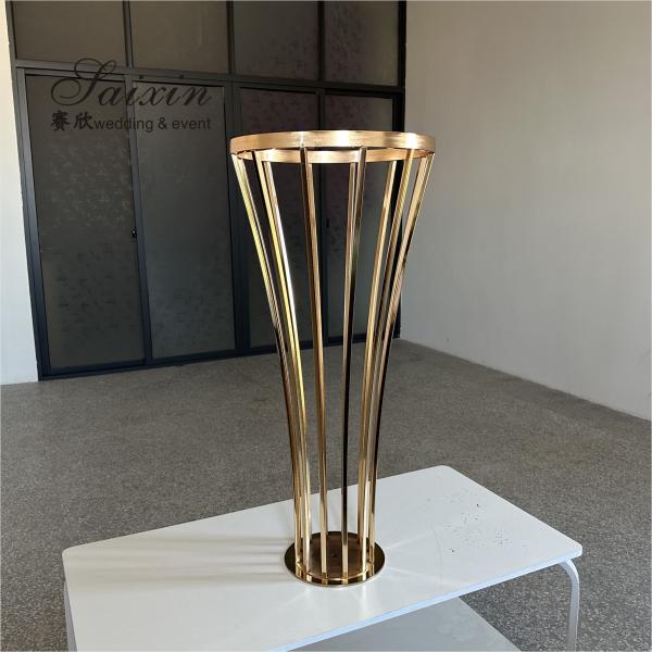 Горячая продажа золотой металлический цветочный стенд с акриловым белым пьедесталом для украшения свадебного прохода