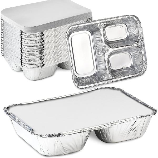 Highly Durable Pulp Moulding 4-grid Aluminum Foil Lunch Box for Reusable Packaging