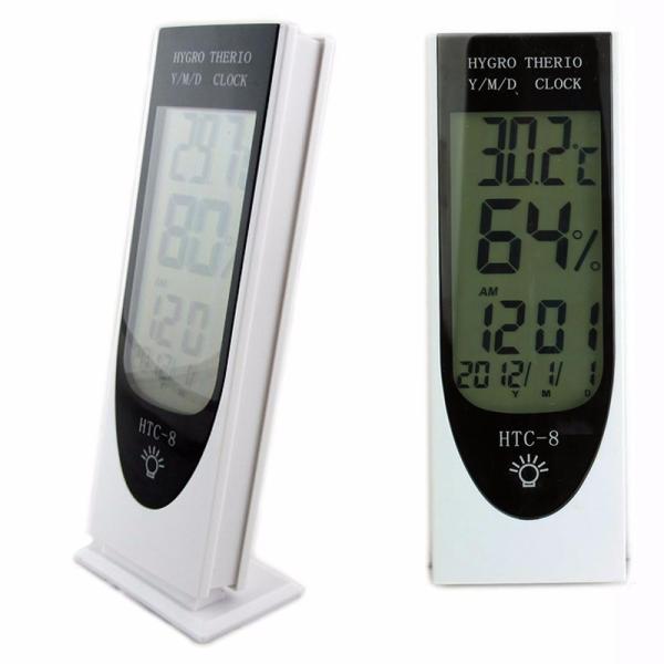 Digital Temperature Humidity Meter Weather Indoor Outdoor Tester Alarm Clock HTC-8