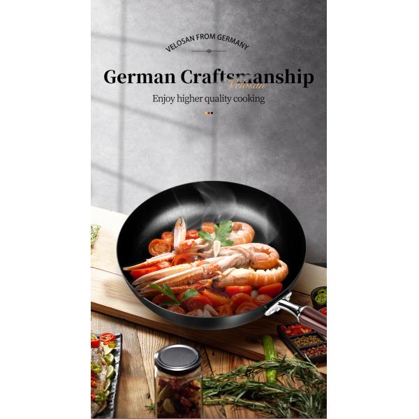 Carbon Steel Stir Frying Pans PTFE Free Heat Proof 32cm Wok With Lid