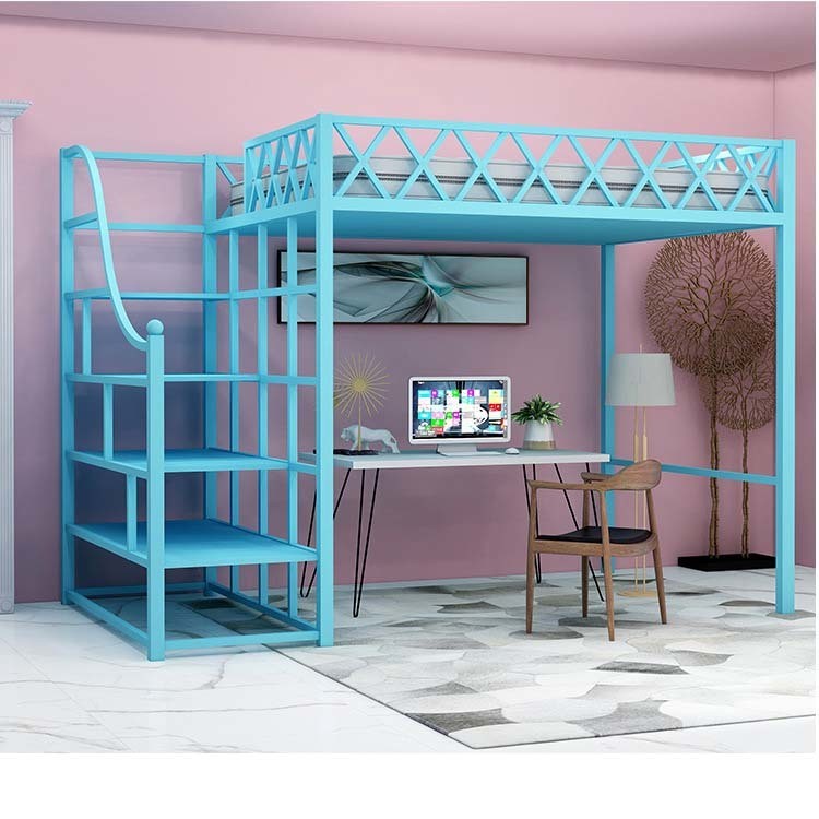 Chinese Design Style Metal Queen Size Loft Bed for Modern Apartment Living