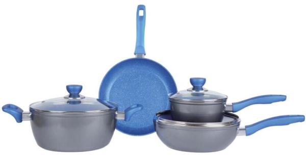 7PCS grey aluminum forged blue marble Colorful heat resistant coating cookware set