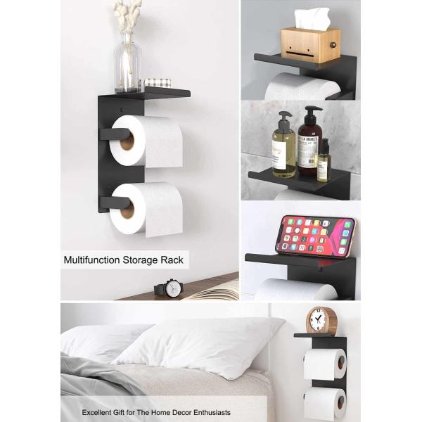 SUS 304 Double Roll Toilet Paper Holder Matte Black Color Multipurpose
