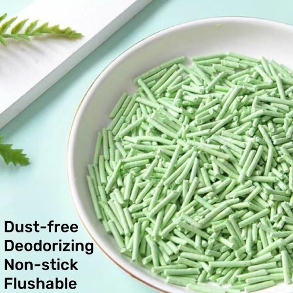 Litière pour chat durable en thé vert, facile à ramasser, à base de plantes, 0,2 cm