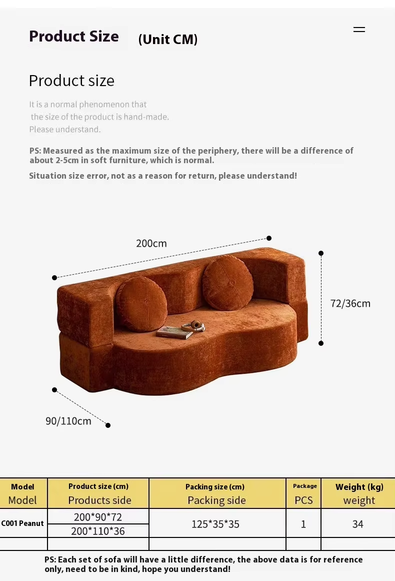 Customized Multifunctional Compressed Sofa Bed Fabric Sectional with Frameless Boxed Set & Sponge Filling for Living Room
