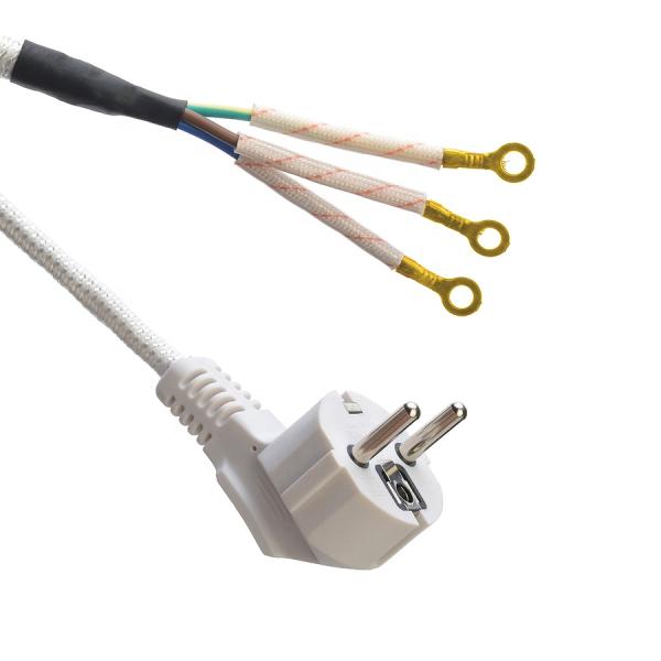 CEE 16A Electric Iron Cotton Cable VDE Black White Ac Power Cord Steam Home Appliance H03RT-F 3x42/0.15mm Male End Type