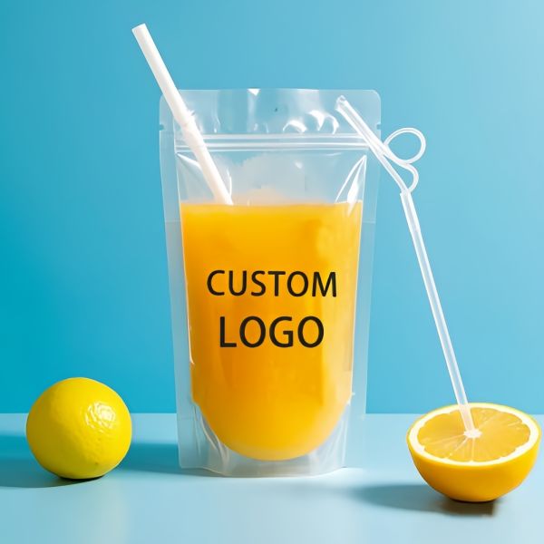 300ml 500ml Stand Up Juice Pouch Moisture Proof With Straw Ziplock