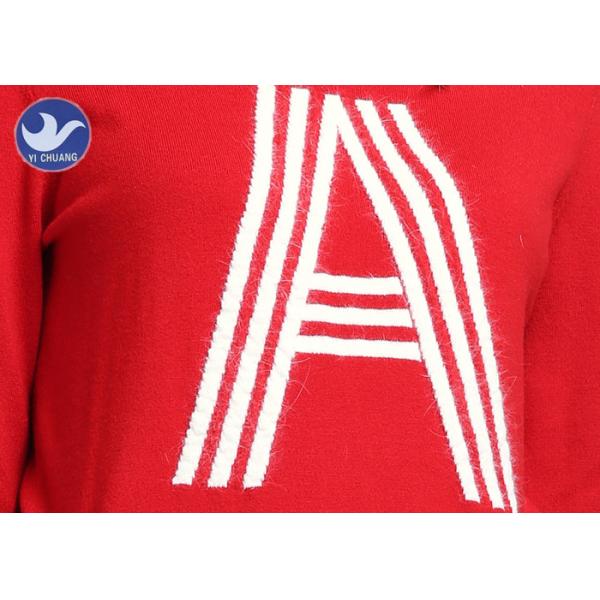 Trendy Letter Jacquard Womens Knit Pullover Sweater Crew Neck Mohair Garment