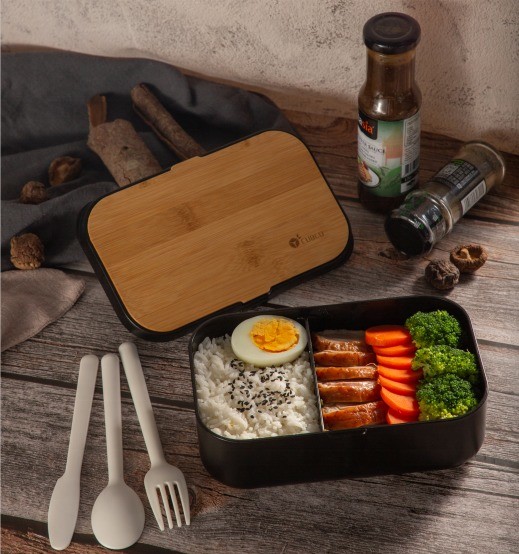 T105A 19.5*12.25*7.35cm Acceptable Keep Fresh Lunch Box with Bamboo Lid