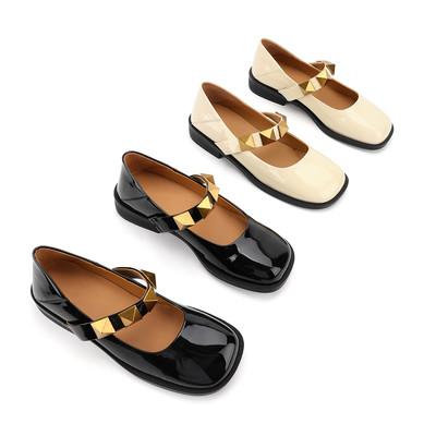 Sapatos de calçado feminino com pé redondo confortável com revestimento de couro