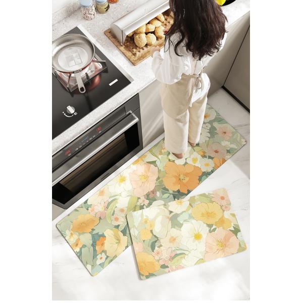Simple Flower Kitchen Mat Absorbent and Wear-Resistant Long Strip Carpet for Household