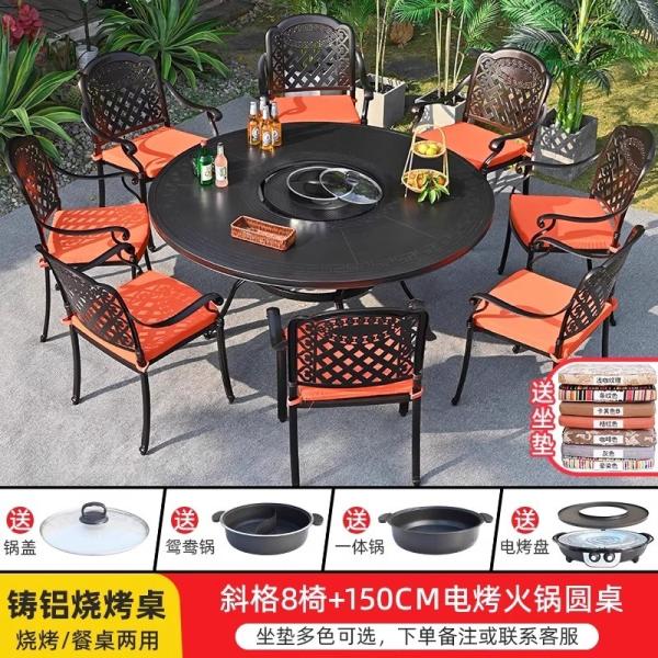 Outdoor Cast Aluminum BBQ Table And Chairs Set Seats 2-10 People