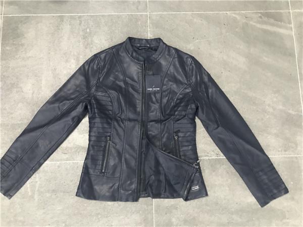 Womens Ink PU Leather Jacket , Female Biker Jackets With Binding Insertion TW77398