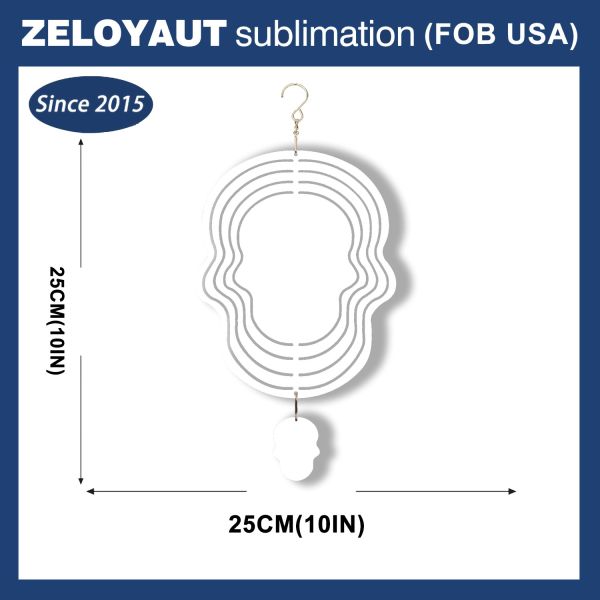 Sublimation Wind Spinner Blanks Skull Decor Custom Aluminum Sheet Blank Heat Transfer Halloween Decoration Metallic Wind Spinner
