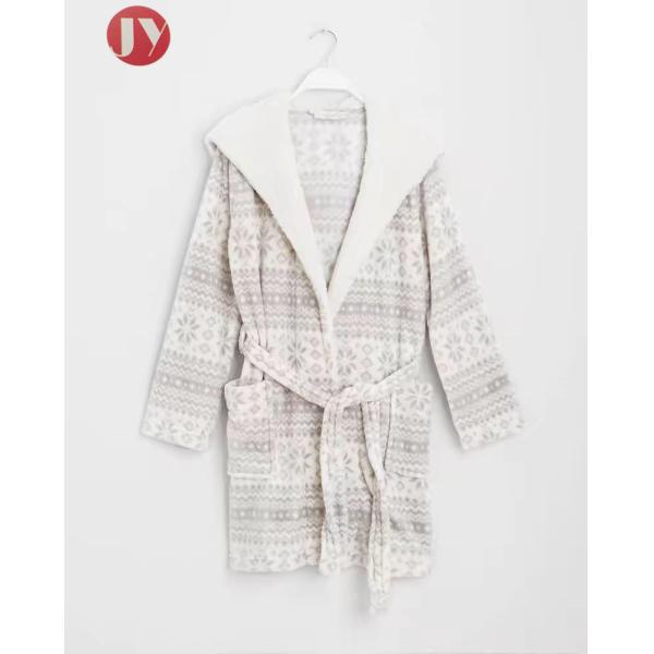 Lounge Soft Bathrobe Pajamas For Ladies Plush Knee - Length Printing Girls Nightgowns