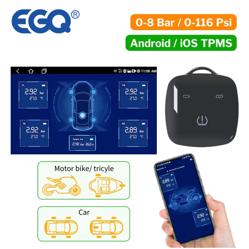 Car BL8 Wireless Internal TPMS Sensor with Chargeable Receiver Keychain and Mobile APP Compatible with Android & IOS