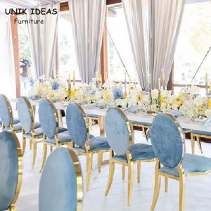 Blue Velvet Gold Rim Chairs Banquet Table And Chairs For Party Event Wedding