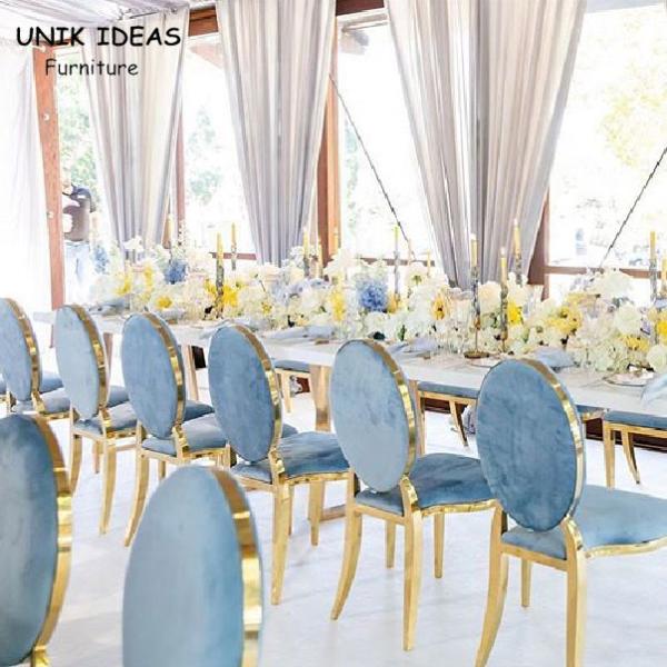 Blue Velvet Gold Rim Chairs Banquet Table And Chairs For Party Event Wedding